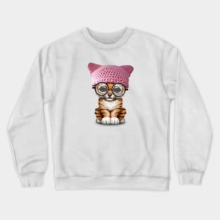 Cute Tiger Cub Wearing Pussy Hat Crewneck Sweatshirt